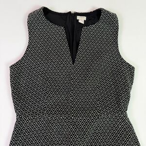 J Crew Split Neck Sheath Dress Women's 4 Black White Geometric Workwear Career